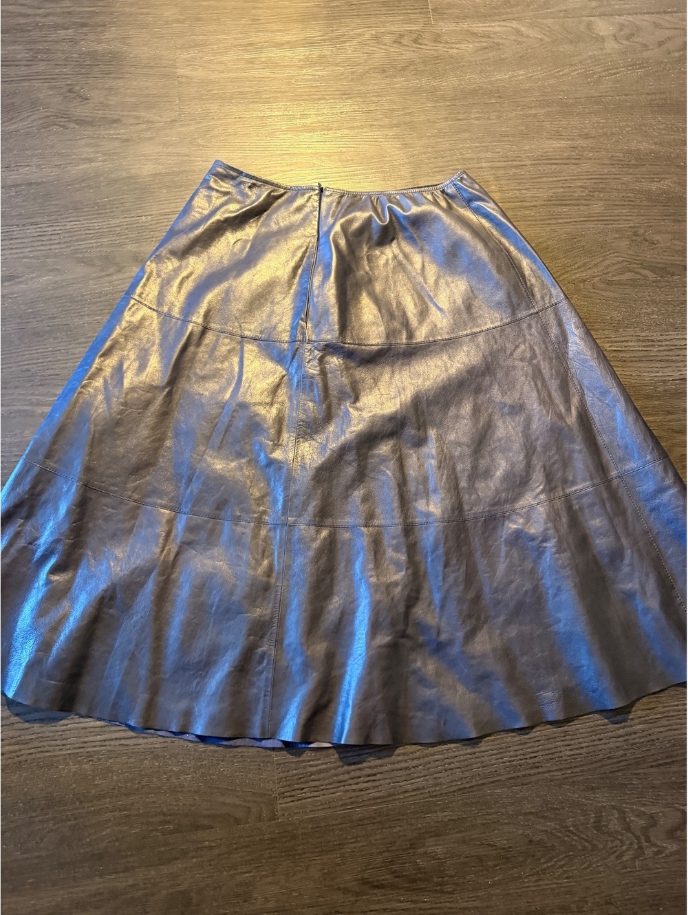 Lafayette 148 NY Metallic Pewter Bronze Leather Midi Skirt 6